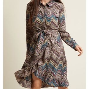 Long Sleeve Wrap Shirt Dress in Chevron